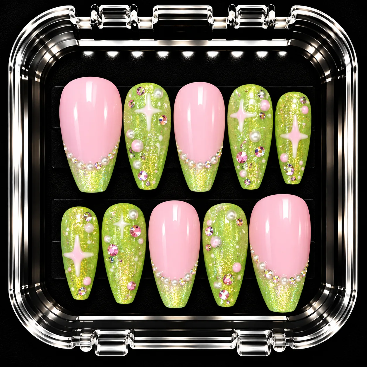 Fairy Garden custom press-on nail inspiration